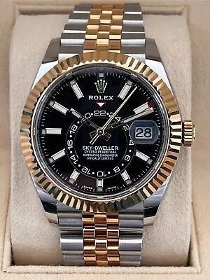 Rolex Sky-Dweller 326933 Steel & 18K Yellow Gold Black Dial Watch Mint Complete • $20500