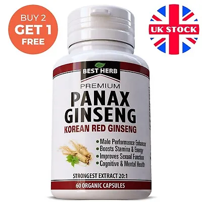 Korean Panax Ginseng Capsules High Strength Pill 20000mg Extract Male Enhance • £16.99