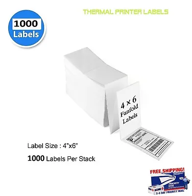 1000-8000 4 X6  Fanfold Direct Thermal Shipping Labels For Zebra & Rollo Printer • $95.95