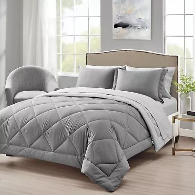 Twin Comforter Set Dark Grey And Light Grey 5 Pieces Twin Bed In A Bag All Se... • $57.68