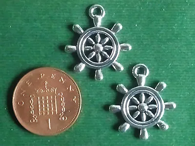 10 Ships Wheel Charms - Antique Silver - Sea Nautical Pirate • £3.05