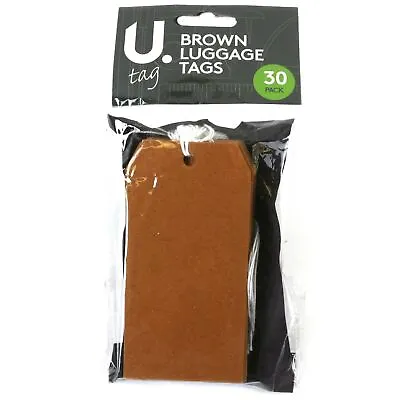 BROWN LUGGAGE LABELS Crafting Gift 30 Pack Pre Strung Rectangular Card Tags UK • £6.49