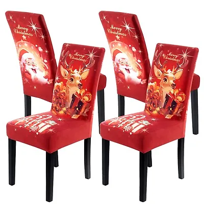 4/6Pcs Set Elastic Christmas Dining Chair Cover Seats Slipcover Santa Home Decor • $26.99