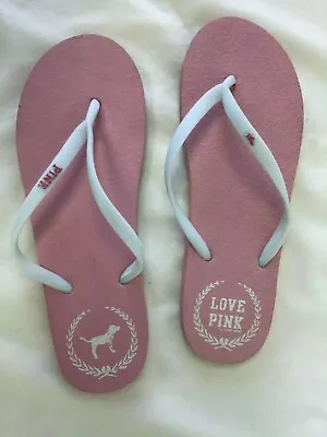 Victoria Secret Pink Womens Flip Flops Rubber Sole Slip On Pink Thongs Sandal 7 • $16.99