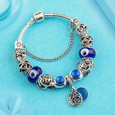 $25 • Buy Blue Silver Plated Crystal Charm Bracelet