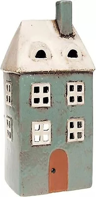 Ceramic Tall House Village Pottery Cottage Ornament Tealight Candle Holder Gift • £9.49