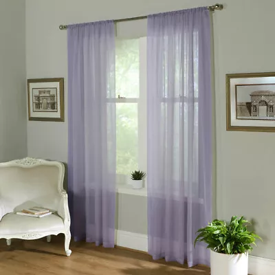 1 PAIR (2) Plain Voile Curtain Panels Rod Pocket Slot Top Net Curtain 25 Colours • £9.88