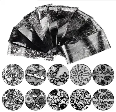 10 Sheet Black Lace Nail Art Foil Set Flower Floral Charm Nail Transfer Sticker • $6.11