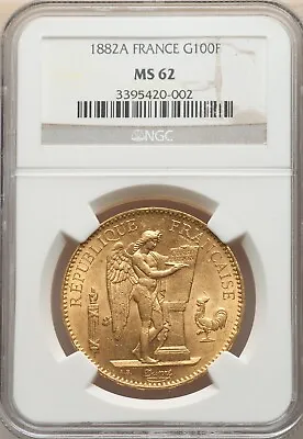 France  Gold 100 Francs 1882a - Ngc Ms 62  Rare5 • $3399.99