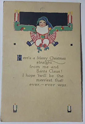 Antique Christmas New Year Postcard Arts & Crafts PF Volland Girl Sitting C1915 • $5.99