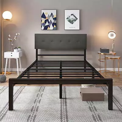 Platform Bed Frame Upholstered Queen Full Size Adjustable Headboard Metal Slat • $136.47