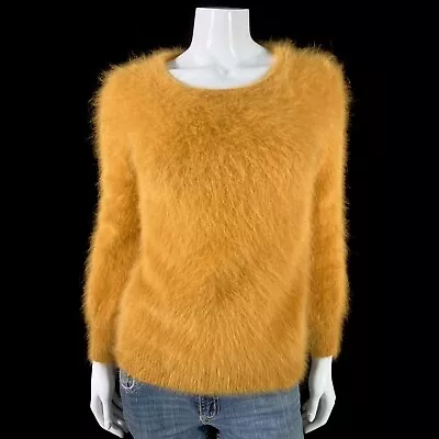 80% Angora Fuzzy Vintage Gold Long-Sleeve Pullover Sweater 32 In Bust • $114.99