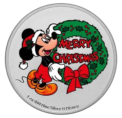 2021 Niue Mickey Mouse Merry Christmas Colorized 1 Oz Silver Coin - 100 Mintage • $90.25