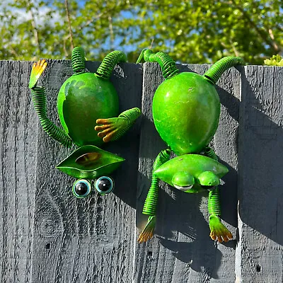 £15.99 • Buy 2 X Fence Hanging Metal Frog Garden Animal Ornaments Wall Art Sculpture Decor 