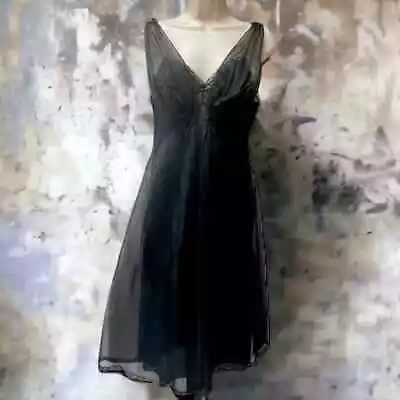  Vintage Vanity Fair Babydoll Double Layet Chiffon Black Nightgown 50s/60s S • $48.60