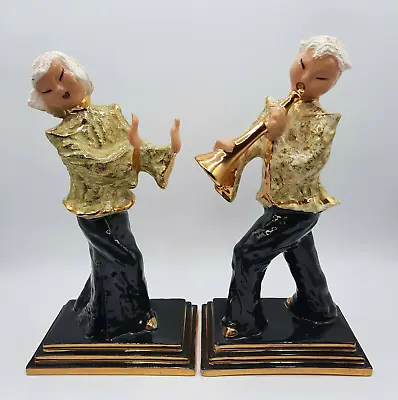 Set Of 2 Vtg Hedi Schoop Figurines Asian Musician And Dancer Yellow Gold Black • $85