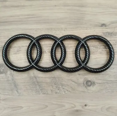 £8.99 • Buy Audi A6 Q3 Q5 Q7 Carbon Fibre Badge Front Grille Rings Logo Emblem Decal 285mm