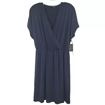 Black Tape | Women's Simple Knit Faux-Wrap Dress Blue | Small • $20