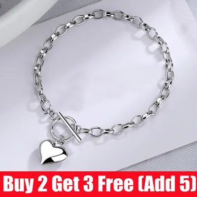 New Beautiful Heart Charm Bracelet 925 Sterling Silver Women Girls Jewelry Gift • £3.34