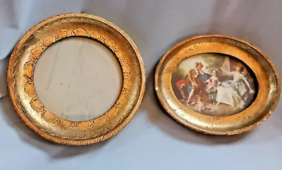 Pair Of Vintage Italian Gold Leaf Small Wood Frames Circular & Oval • $35