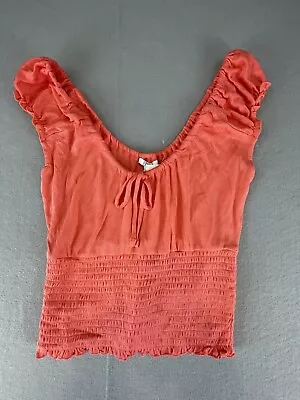 Bar III Ladies Poppy Punch Smocked Scoop Neck Midriff Top - Size Medium • $24.97