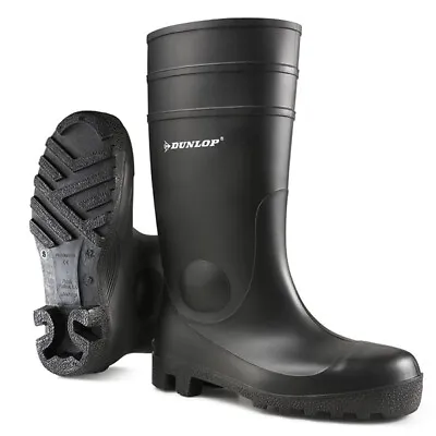 Dunlop - PROTOMASTER FULL Safety Wellington Boot Black Green White • £18.70