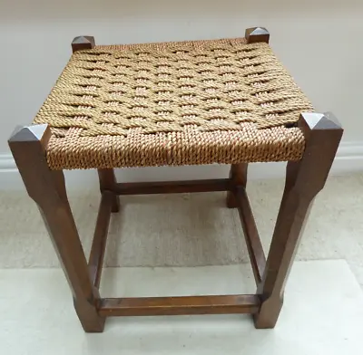 £40 • Buy Vintage Rattan Stool Chamfered Legs,  Red Natural Woven Raffia Seat 1950s