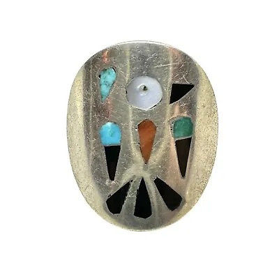 THUNERBIRD Sterling Silver Inlay Multistone Native American Ring 925 Vintage 6 • $145