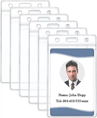 6 Pack Vertical ID Card Badge Holder Waterproof Clear Card Sleeve Case Cover Hea • $6.98