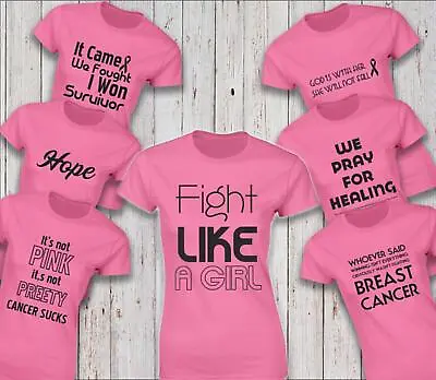 Breast Cancer Awareness Pink Ribbon Ladies Top Tee Womens Loose Fit Tshirt • £8.99