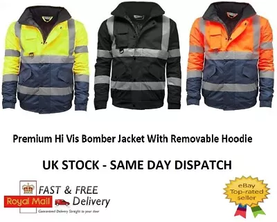 Hi Vis Viz Bomber Jacket High Visibility Waterproof Safety Work Security • £24.99