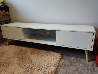 $150 • Buy White Scandi TV Stand Entertainment Unit 2 Drawers + Shelf. As New - PICKUP 3154