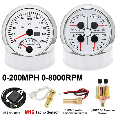 2 Gauge Set 85mm GPS Speedometer 0-200MPH Fuel/Temp/Oil Press/Volt For Car Boat • $120.89