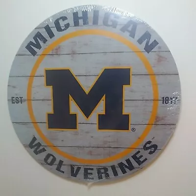 New Sealed Michigan Wolverines Wood Sign Round Weathered Established Sign 20   • $50.99