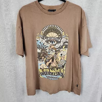 Ghanda Size 10 Brown Tee Psychedelics Festival Calamity Dreamland 21  Bust  • $26.95