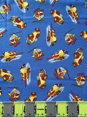 Airplanes Helicopters Cars 1/2 Yard Cotton Fabric • $1.99
