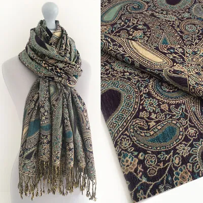 Ladies Purple Paisley Scarf Pashmina Shawl Evening Wrap Long Multicolour Vintage • £13.24