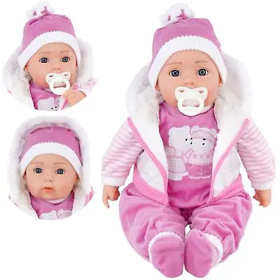 BiBi Doll Soft Bodied Baby Doll 20” With Sounds & Dummy Toy - “Pinky” White Coat • £20.89