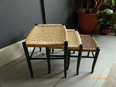 Mid Century Danish Paper Cord Nest Of Tables Stools Italian Gio Ponti Style • £150