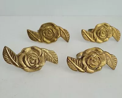 Set 4 Brass Rose Napkin Rings Boho Hollywood Regency Old Money MCM Retro Garden • $10