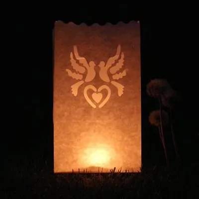26cm Candle Bags - Pack Of 10 Dove And Heart Paper Luminary Lantern Bags • £3.99