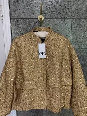 Zara Bomber Jacket With Golden Sequins (Sizes: SM) • $98.25