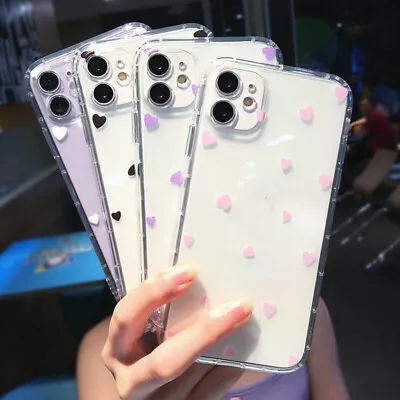$6.57 • Buy Case For IPhone 14/13/12 Pro Max XS XR Plus Cute Heart Clear Silicone Soft Cover