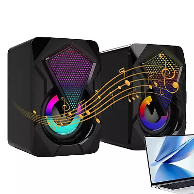 2x Computer Speaker Loud Sound With LED RGB Light For PC Laptop Stereo Desktop • £21.23