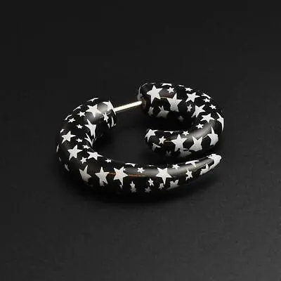 Black & White Stars Acrylic Fake Gauge Spiral | Faux Ear Plug Stretchers • £7.99