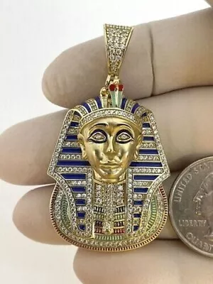 Real Moissanite 1.50Ct Round Cut King Tut Pendant 14K Yellow Gold Plated Silver • $360.79