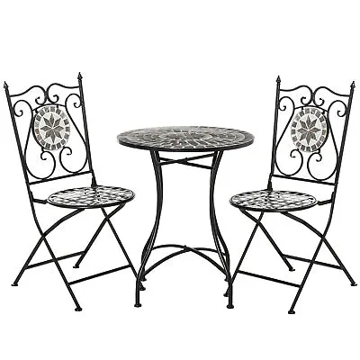 3Pc Mosaic Tile Garden Bistro Set Folding Chairs • £130.34