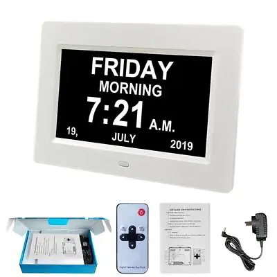 White Digital Day Calendar Clock 7inch For Memory Loss Seniors Dementia Elderly • £33.49