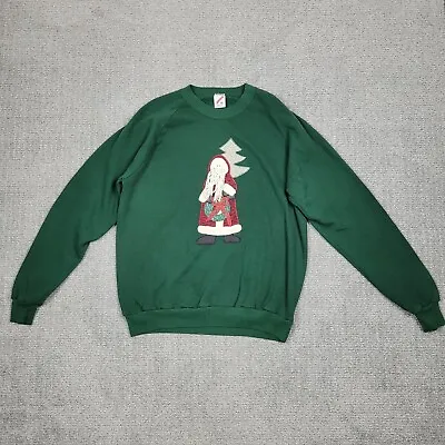 Vintage Christmas Sweatshirt Jerzees Adult XL Green Santa Claus USA Made • $21.99