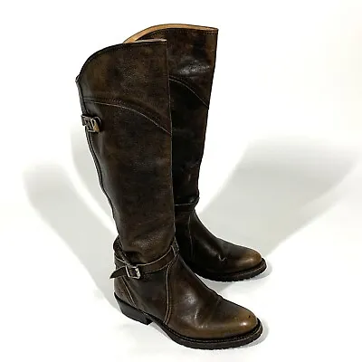Frye Dorado Distressed Equestrian Brown Leather Ridong Boots Sz 6M • $79.99